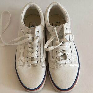 Vans White Canvas Sneakers with Blue and Red Accents